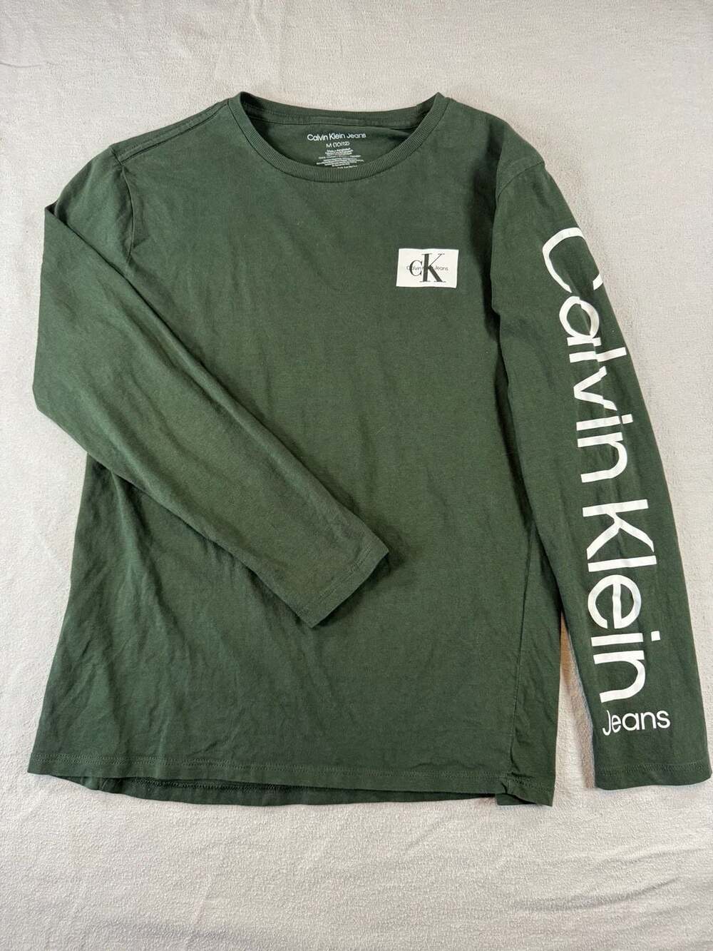 Calvin Klein Boys Green LS Logo Tee Size M (10/12)